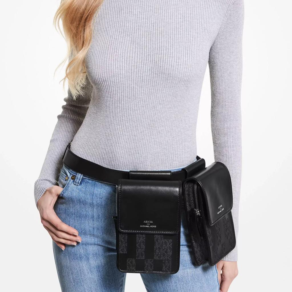 New MICHAEL KORS MICHAEL KORS Luggage Collection Leather Cell Phone Pouch Crossbody Mini Bag Fanny Pack Unisex Black 32H1S9AC1B-987