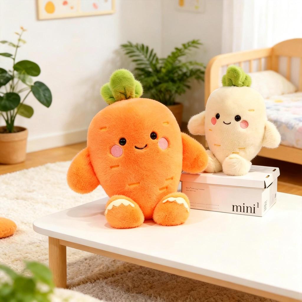 Cute Carrot Turnip Plush Toy Soft Vegetable Stuffed Pillow Cartoon Farm Doll Home Desk Decor Kids Boy Girl Birthday Gift