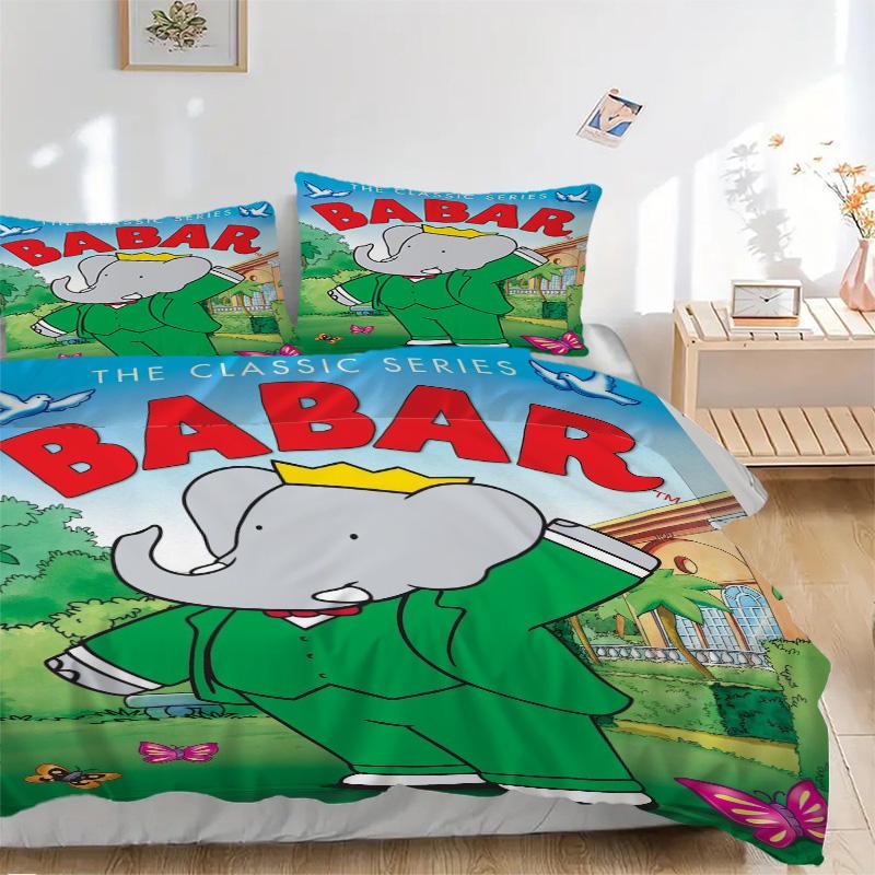 Babar Elephant Bedding 3 Piece Set HD Print Duvet Cover Pillowcases for Teens Adult Bedroom Decoration Christmas Gift