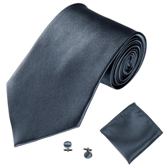 Men's Fashion Solid Color Suits Ties Necktie Cufflinks Hanky Set Tuxedo Suit