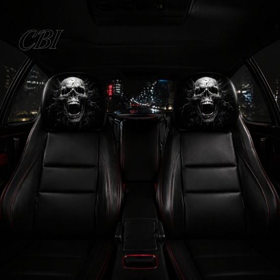 Spooky Theme Car Decoration Funny Headrest Covers, Ghost Skull Print Decorative Covers for Cars Seat Protector, Universal Breathable Auto Interior