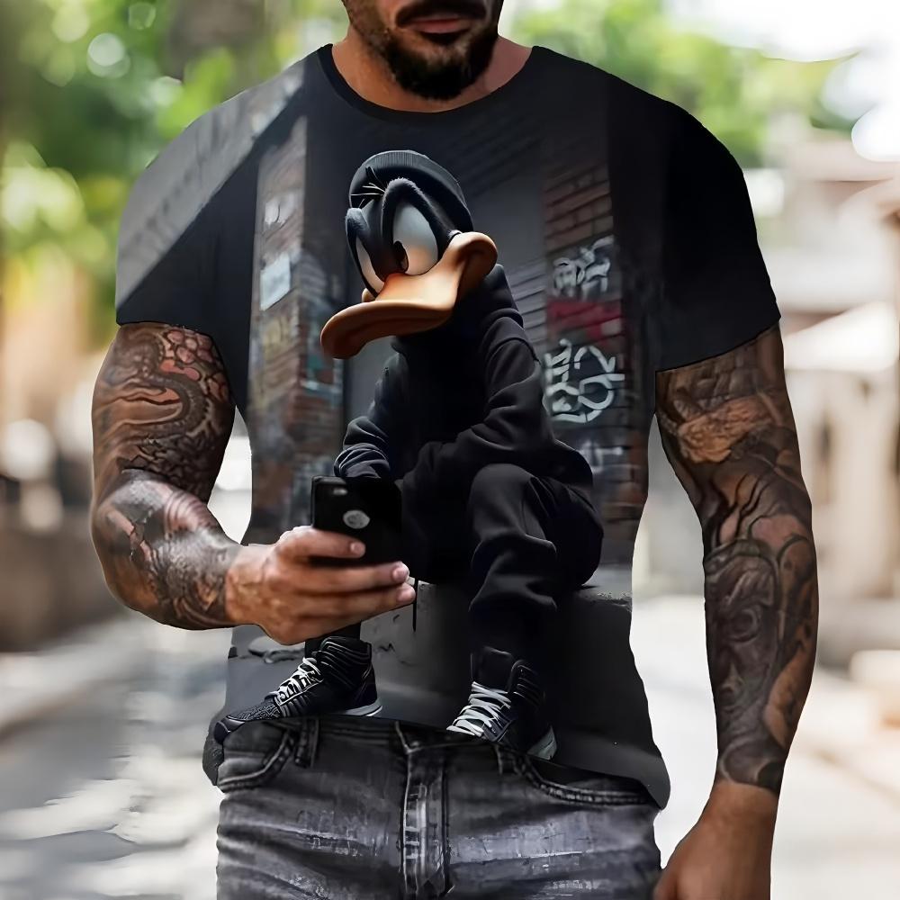 Casual T-shirt with Fun 3D Duck Digital Print, Loose and Breathable Round Neck Top for Men