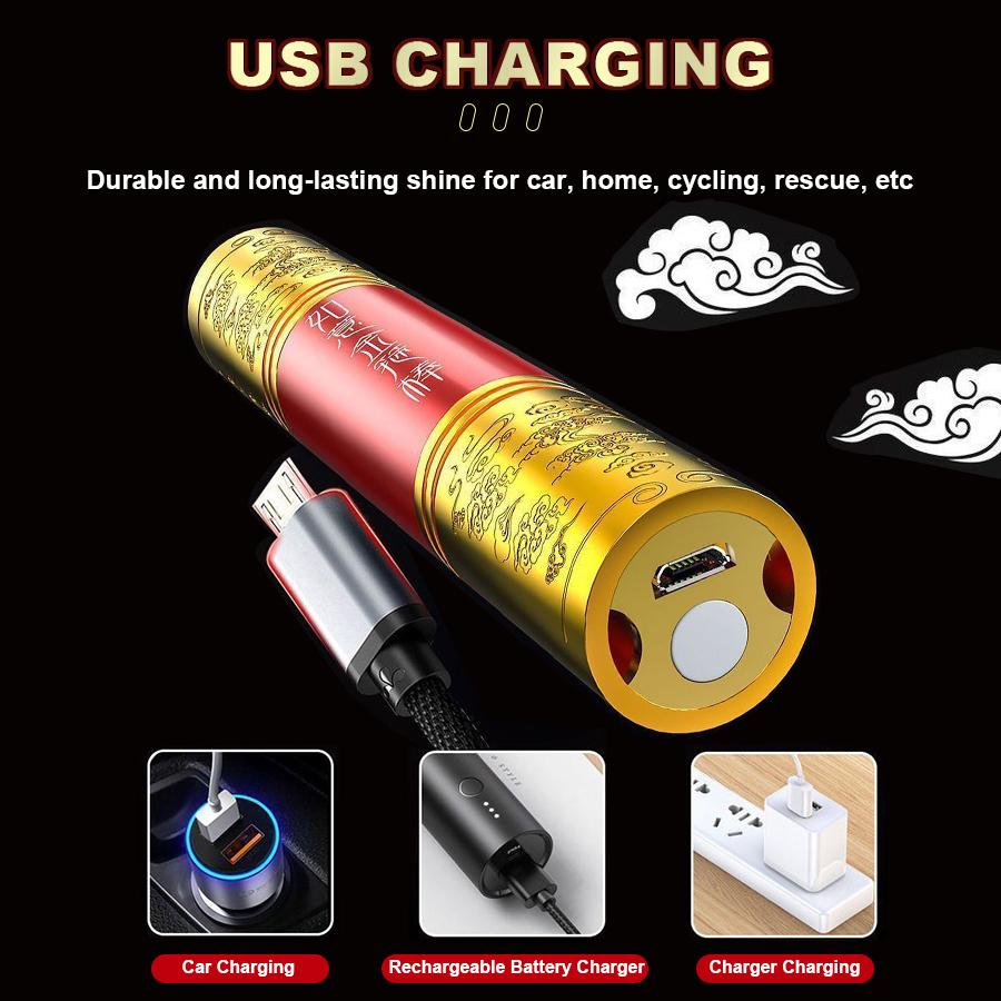 Newest LED Flashlight Black Myth WuKong Golden Cudgel Stick Hand Torch USB Rechargeable Flashlight Outdoor Emergency Light