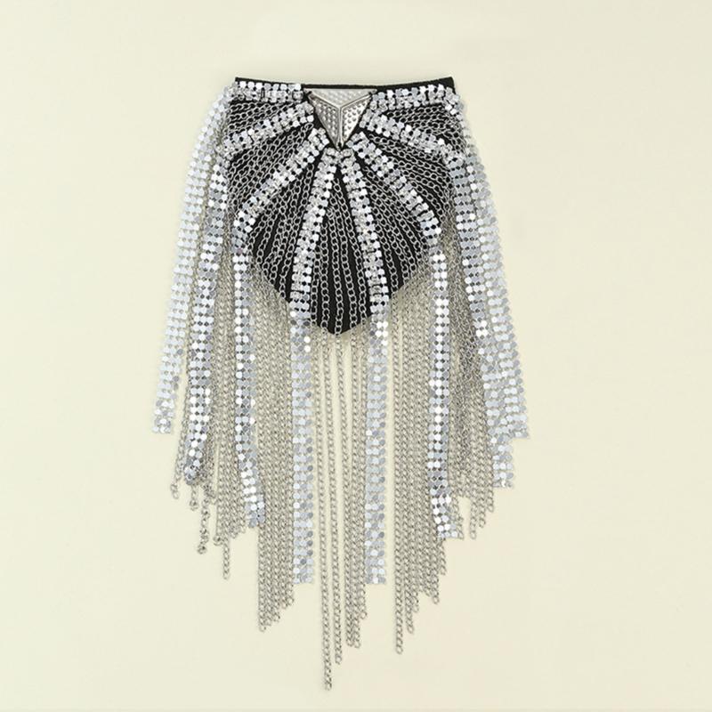 Metal Fringed Epaulettes Cloth Stickers Decoration for Women's Gift Gold /Silver Ultra-flashing Brooch Badge