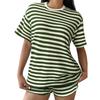 Women Casual Two Piece Set Short Sleeve Knit Top and Shorts Lounge Wear Summer Outfit Lightweight Soft Fabric