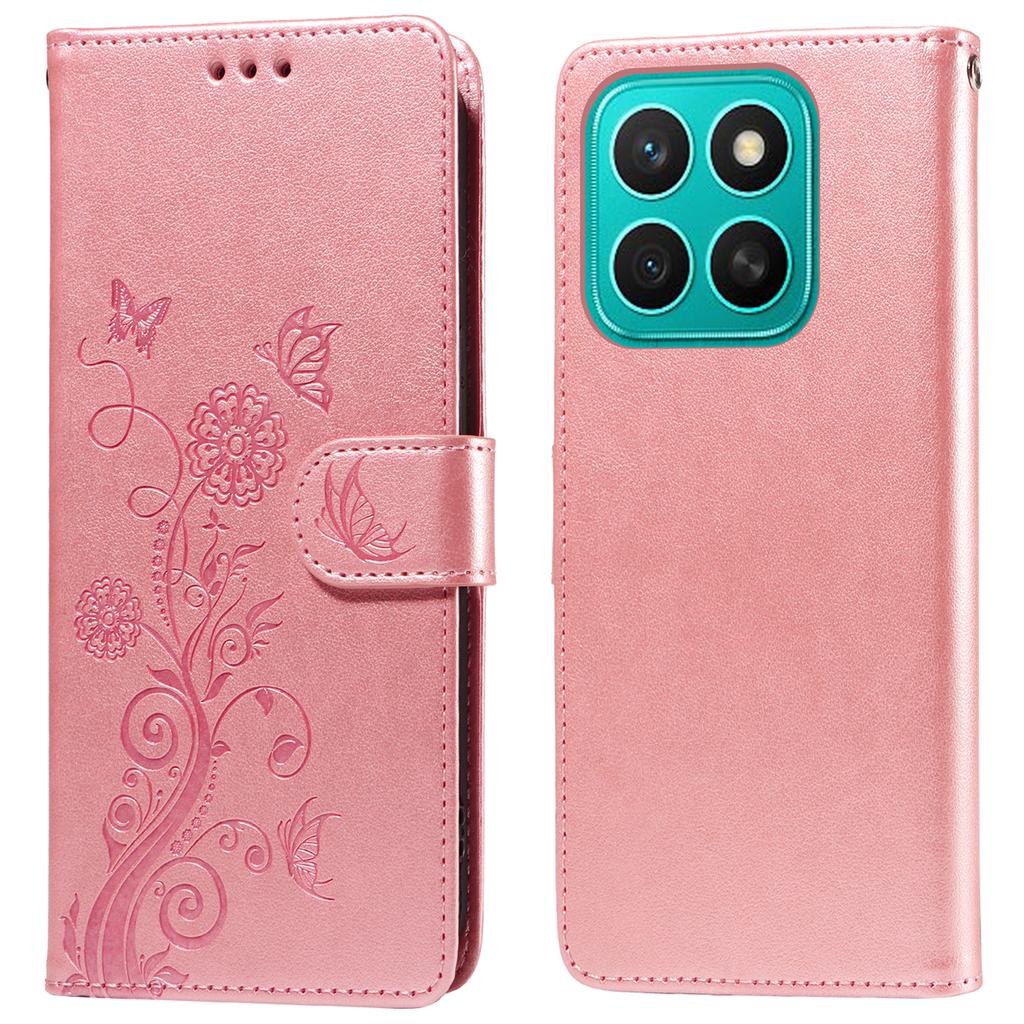 For Honor X8c 4G Case Butterfly Floral Imprint Wallet Stand Leather Phone Cover