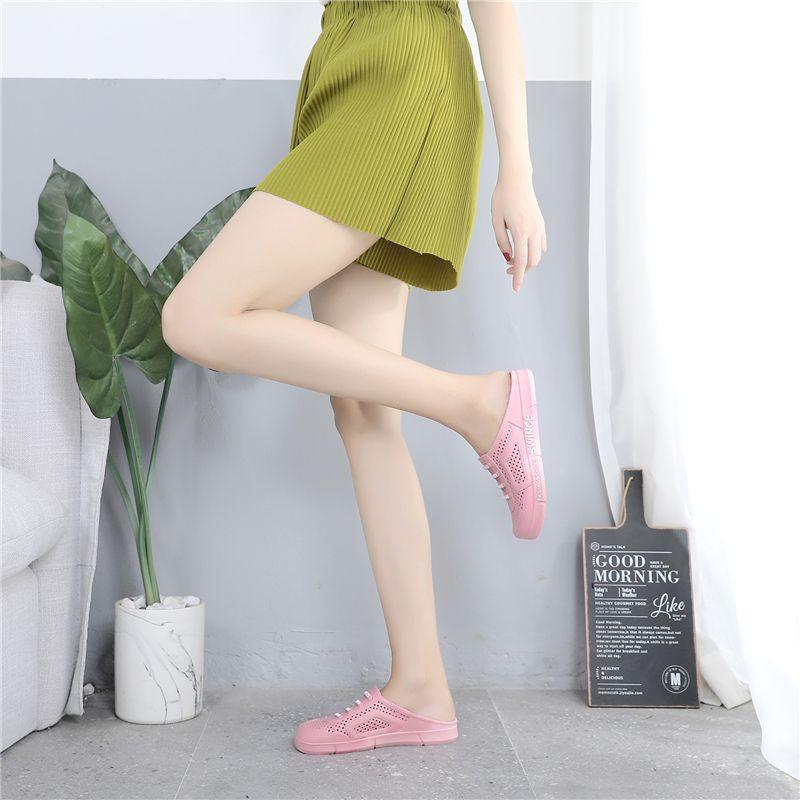 WTEMPO Női légáteresztő zselés színű nagy méretű lapos sarkú csúszásgátló cipő puha talpú Baotou hollow out női felcsúsztatható papucs