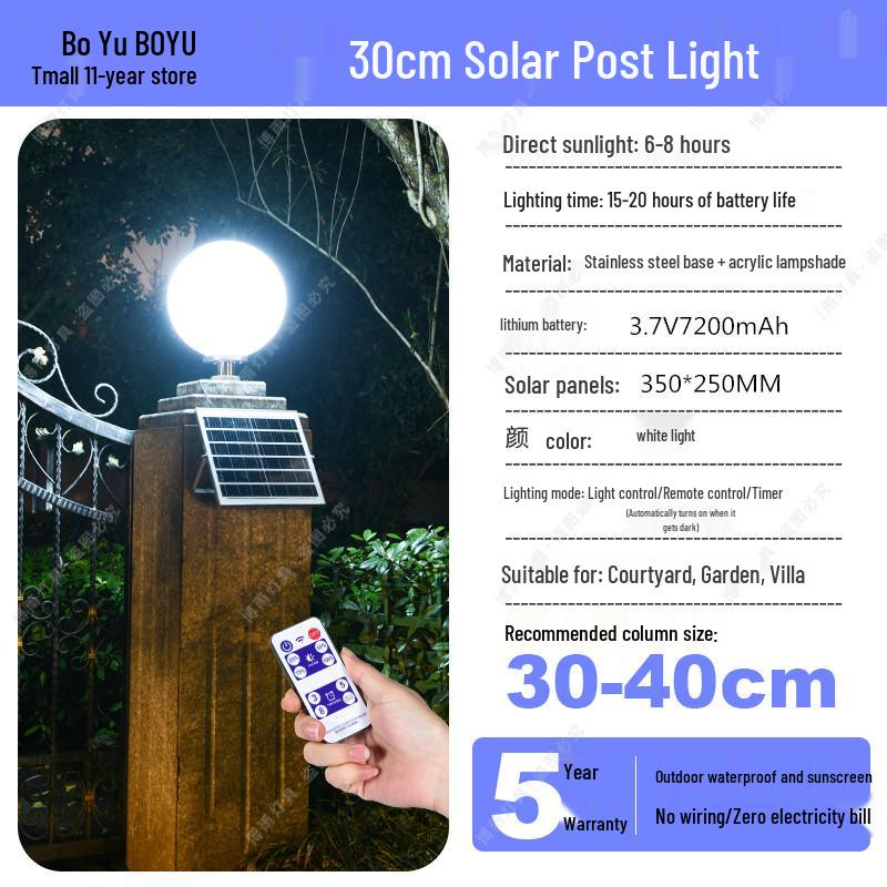 Solar-Powered Outdoor Pillar and Gate Lights for Courtyard and Villa Entrances