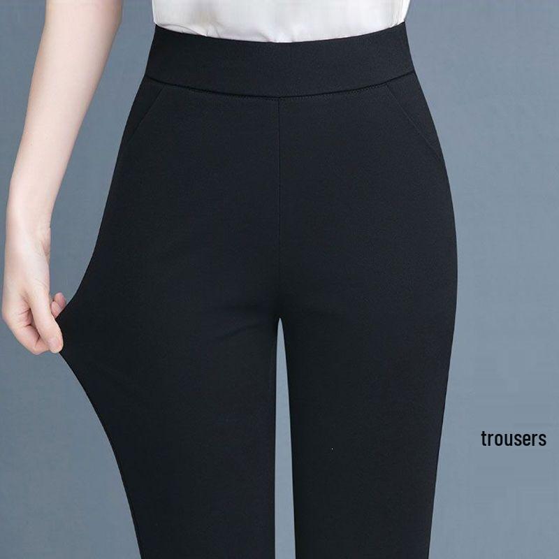 Women's High-Waisted Elastic Straight-Leg Cigarette Pants, Slimming & Versatile, Ideal for Spring/Autumn, Casual Mom's Trousers, New 2025