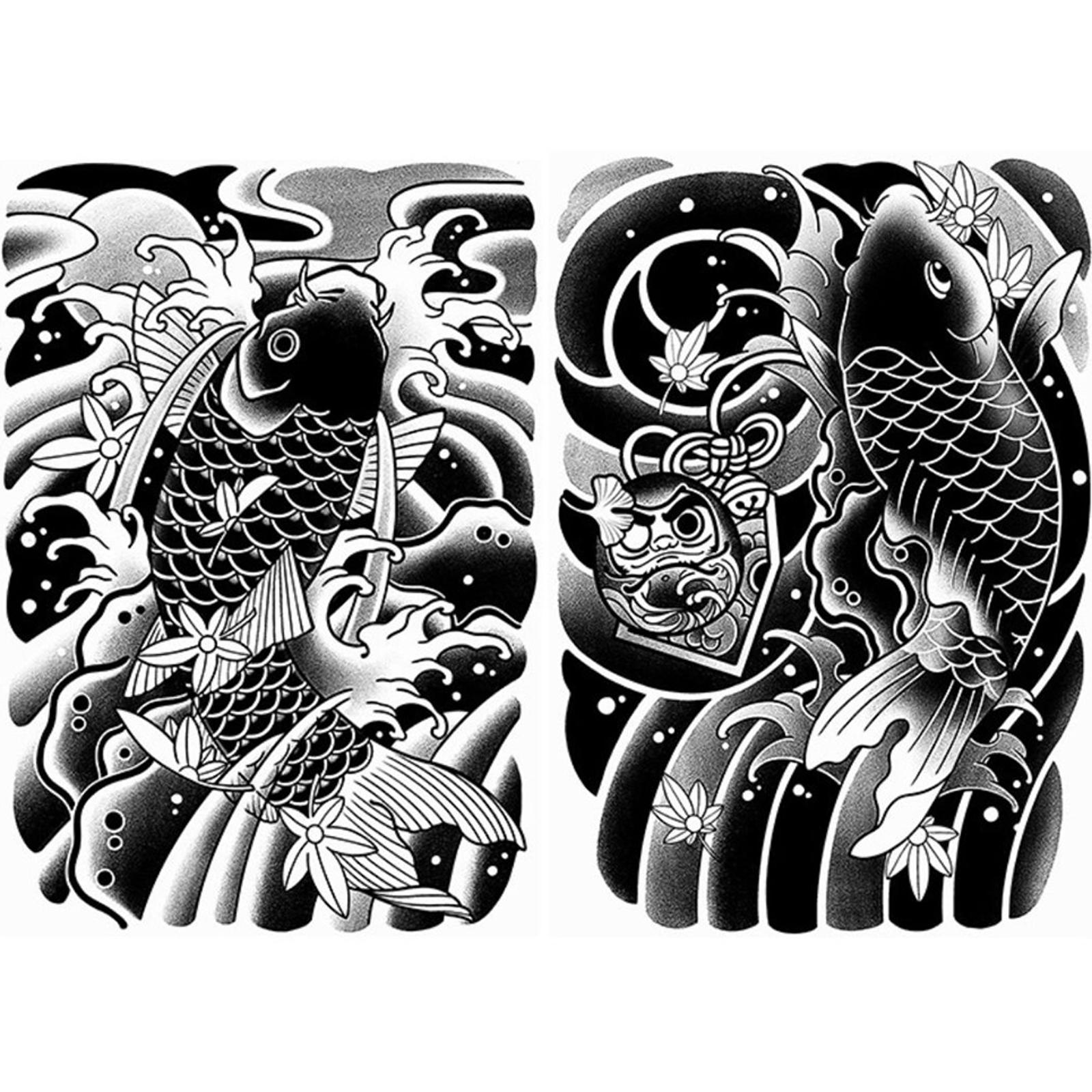 2PCS Waterproof Herbal Juice Tattoo Sticker Temporary Tatoo Sticker Koi Fish Flower Tattoo Sticker for Arm Chest Shoulder Thigh China Mainland