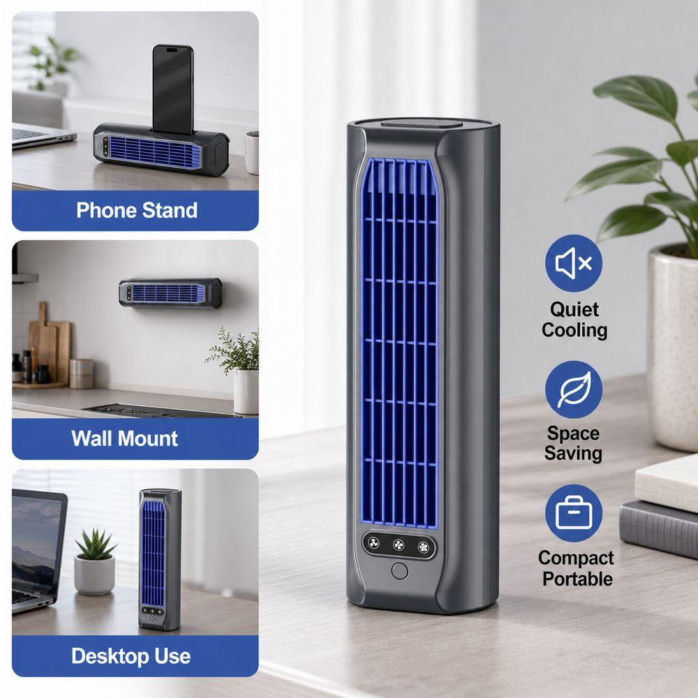 Quiet Portable Desk Fan Digital Display Phone Stand New Bladeless Cooling Fan  Kitchen Cooling