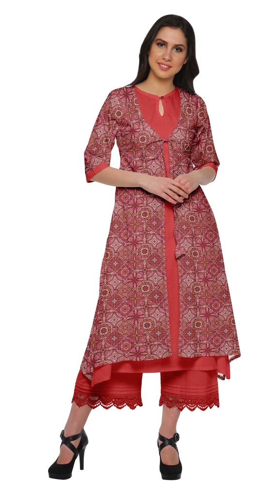Moomaya Indian Palazzo Kurta Jacket Set For Women Partywear Chanderi Ethnic