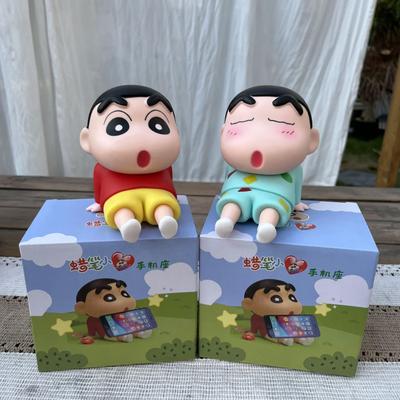 Crayon Shin-Chan Figures Phone Holder Kawaii Anime Desktop Ornaments Cartoon Watching TV Phone Support Cute Dolls Decorations