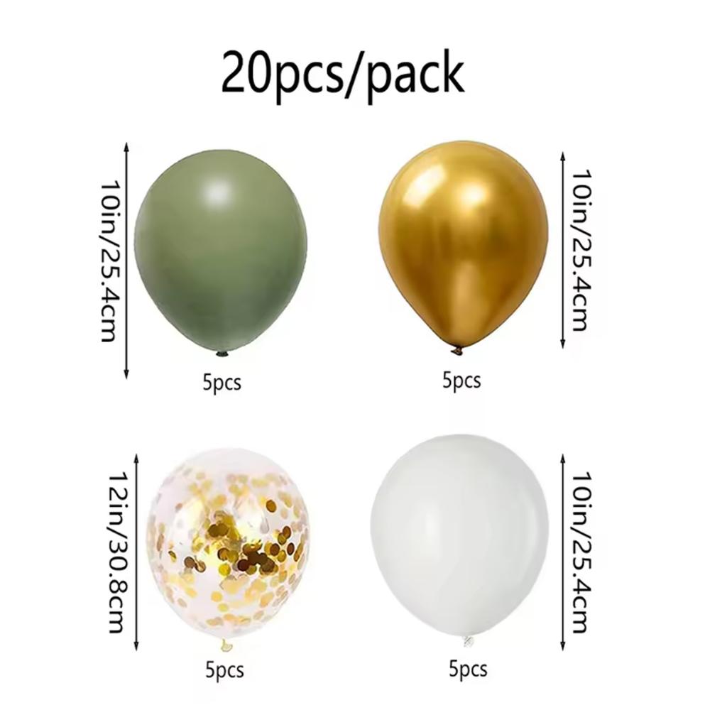 152PCS Green, Sand White, and Metal Balloon Set, Suitable for Decorating Weddings, Birthdays, Parties, and Bachelorette Parties