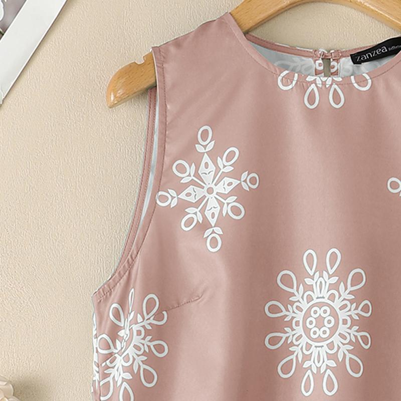 ZANZEA Women Casual Round Neck Sleeveless Print Tank Dress