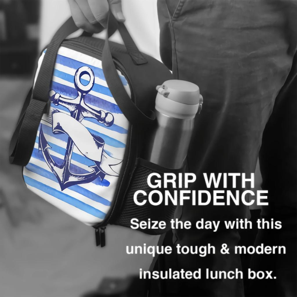 Summer Nautical Anchor Lunch Box Insulated Meal Bag Ocean Sea Marine Theme Lunch Bag Food Container for Boys Girls School Travel