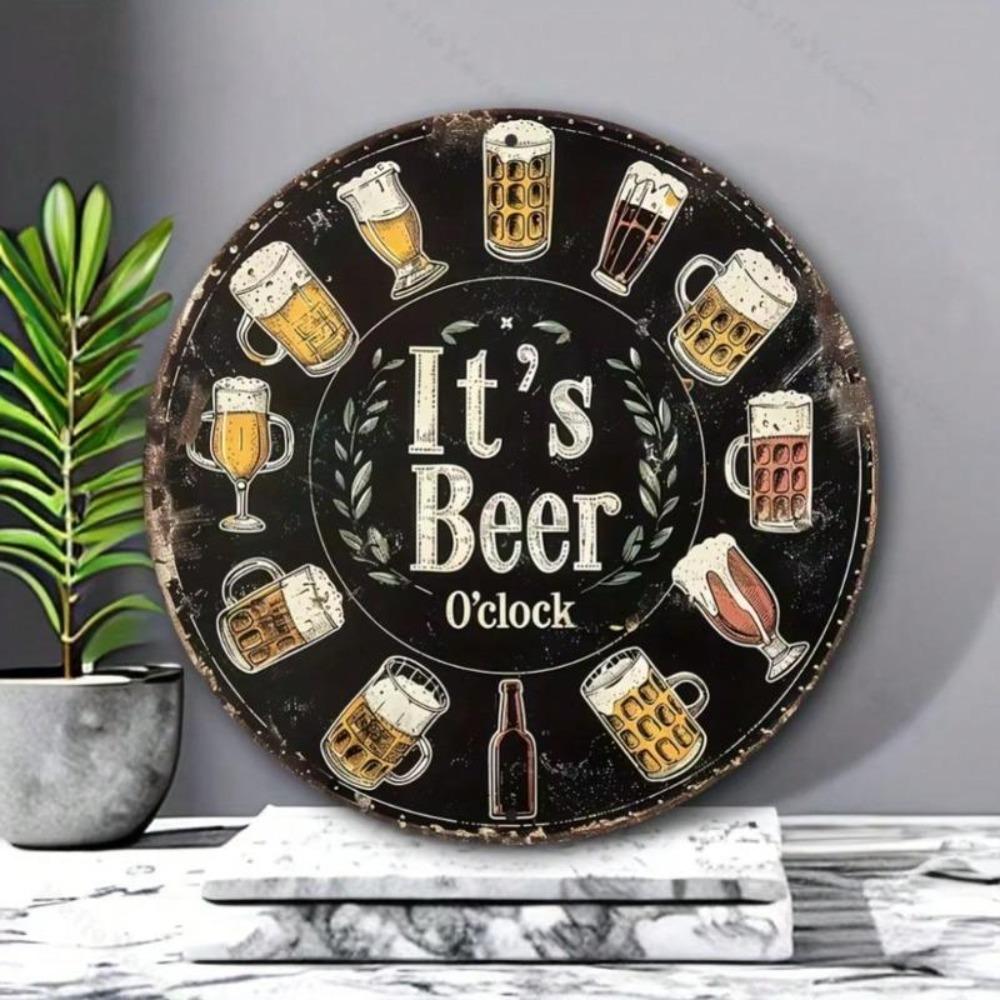 It's Beer Time 8x8 Inch Round Aluminum Wall Sign Home Kitchen Bar Decor Metal Art