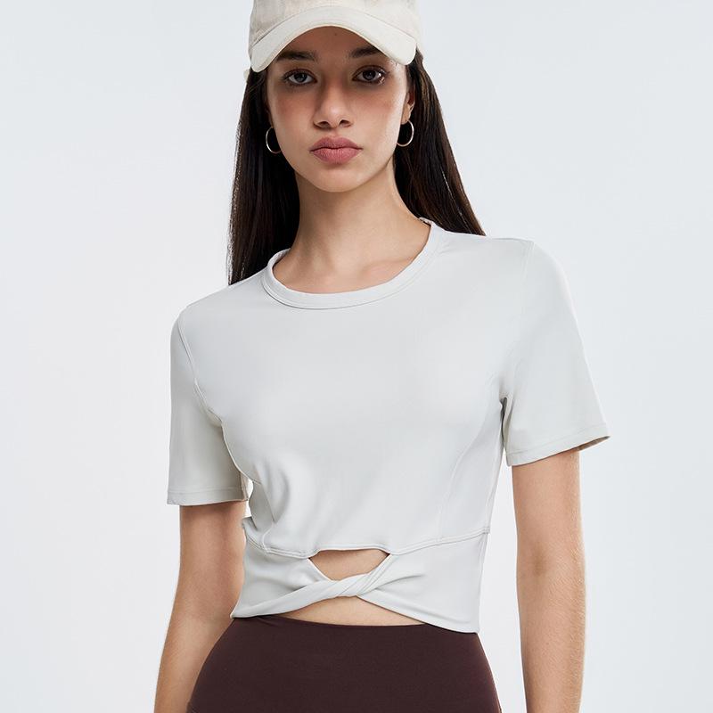 

Укороченный топ для йоги с узлом Lulu Nude Feel Quick-Dry для женщин L белый/костяной