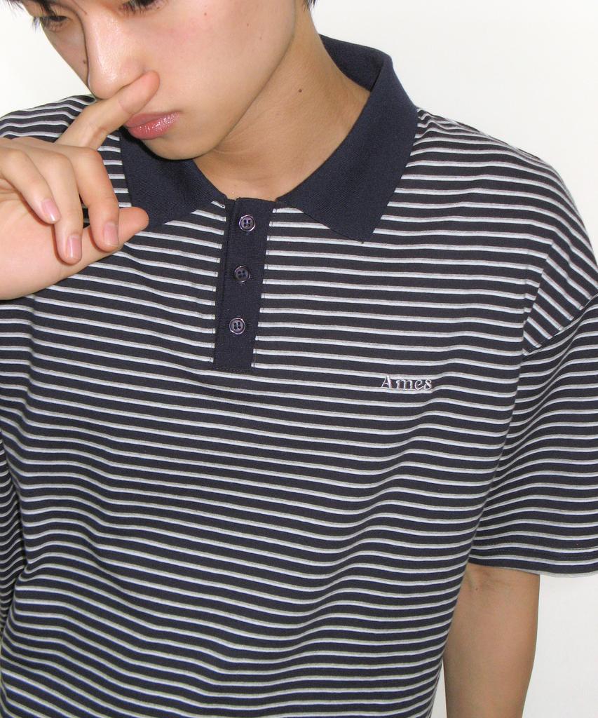 AMES-WORLDWIDE Basic Stripe Collar Tee Navy
