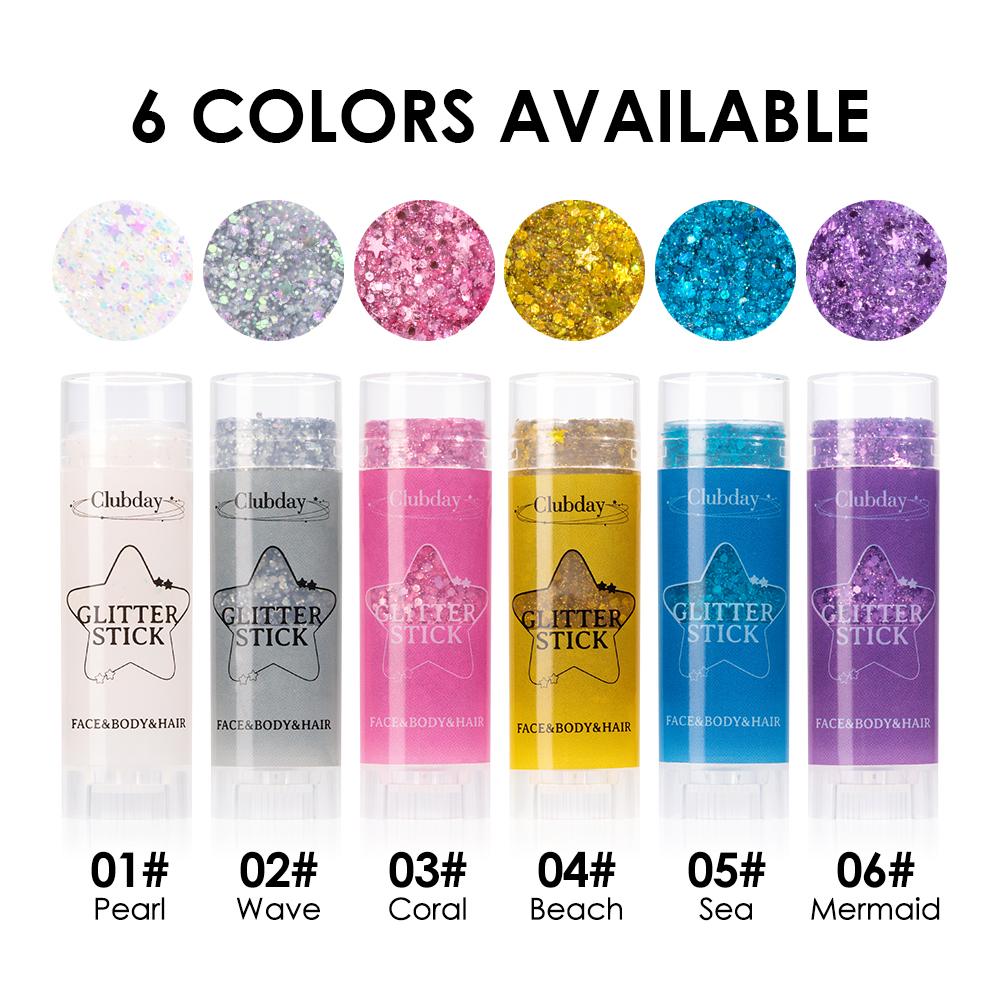 Clubday 6-Color Stage Makeup Eyeshadow Glitter Stick, Long-lasting And Exquisite Shine, Suitable For Face, Body, And Hair.