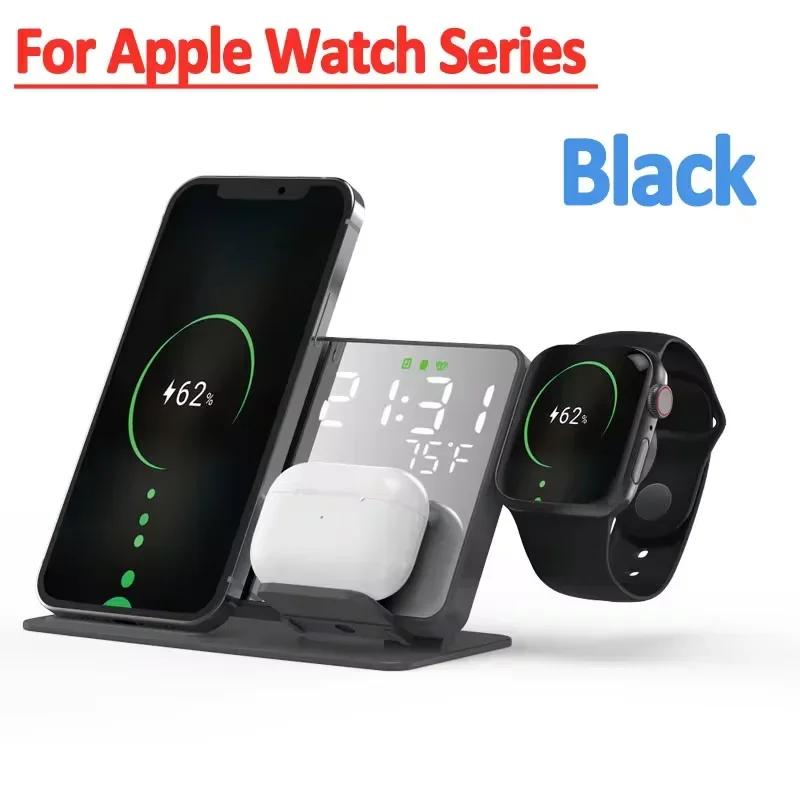 

Бездротовий зарядний пристрій 3-в-1 Для Apple Samsung Galaxy Watch 6 5 Pro S24 S23 S22 Швидкісна зарядна станція Будильник Підставка для зарядки телефону