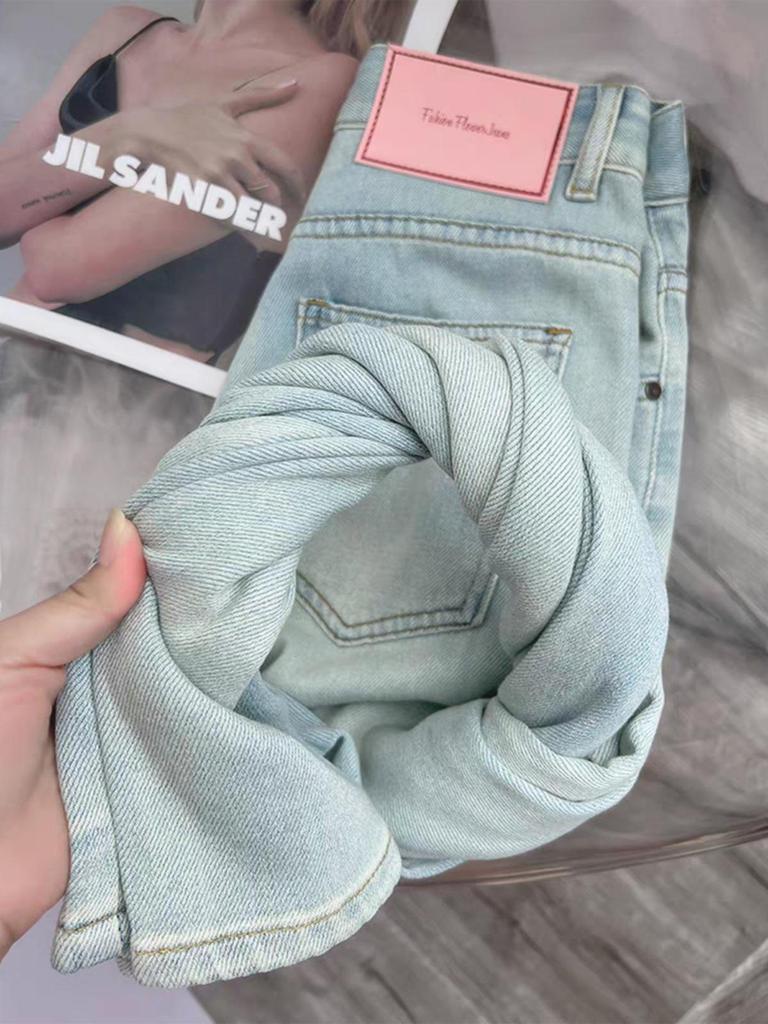 Women's High-Waisted Wide-Leg Light Blue Jeans - Retro Korean Style for Summer 2024