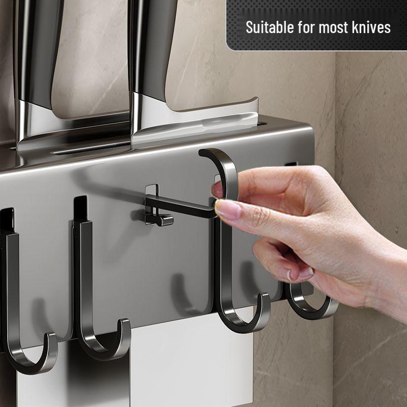 Wall-Mounted Multifunctional Knife Holder and Kitchen Shelf