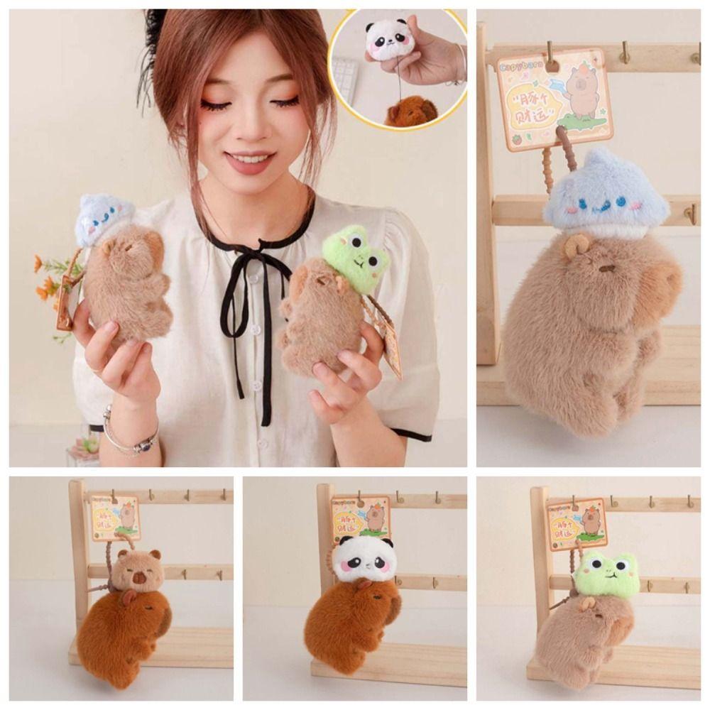 Key Ring Pulling Rope Capybara Dolls Soft Cartoon Capybara Keychain Plush Animal Pendant  Girls