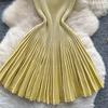 Noble Sense French Retro Autumn Dress: Spaghetti Strap, Waist-Cinching, Slimming Pleated Stripe Knit, 2025 Women's Collection