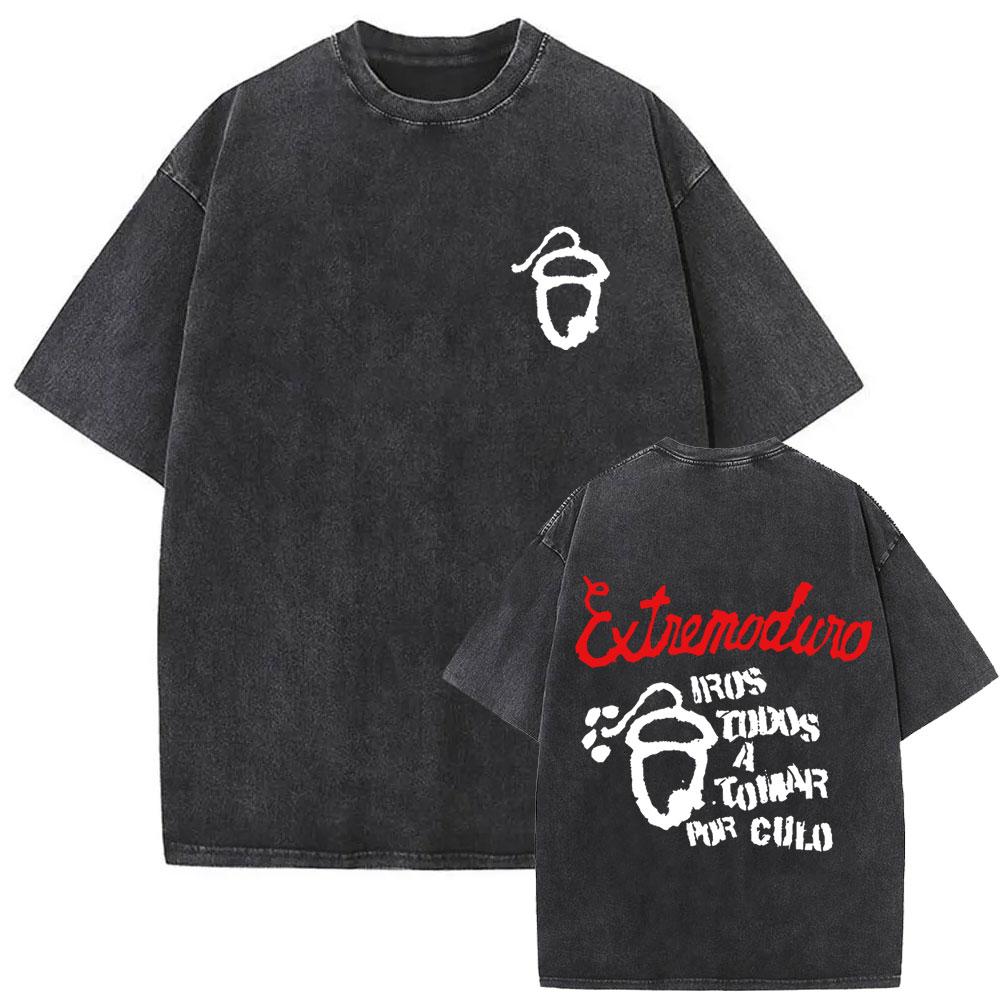 Rock Band EXTREMODURO Tour Vintage Gewaschenes T-Shirt Herren Mode Hip Hop Street T-Shirt Männlich Gothic Retro Übergroße T-Shirts