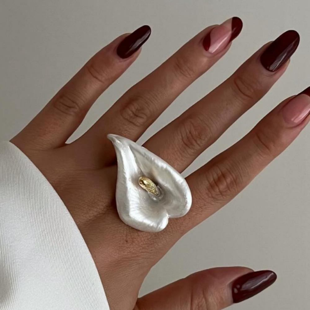 Metal Enamel Calla Flower Ring Adjustable Vintage Ring Personality Geometric Open Ring Women