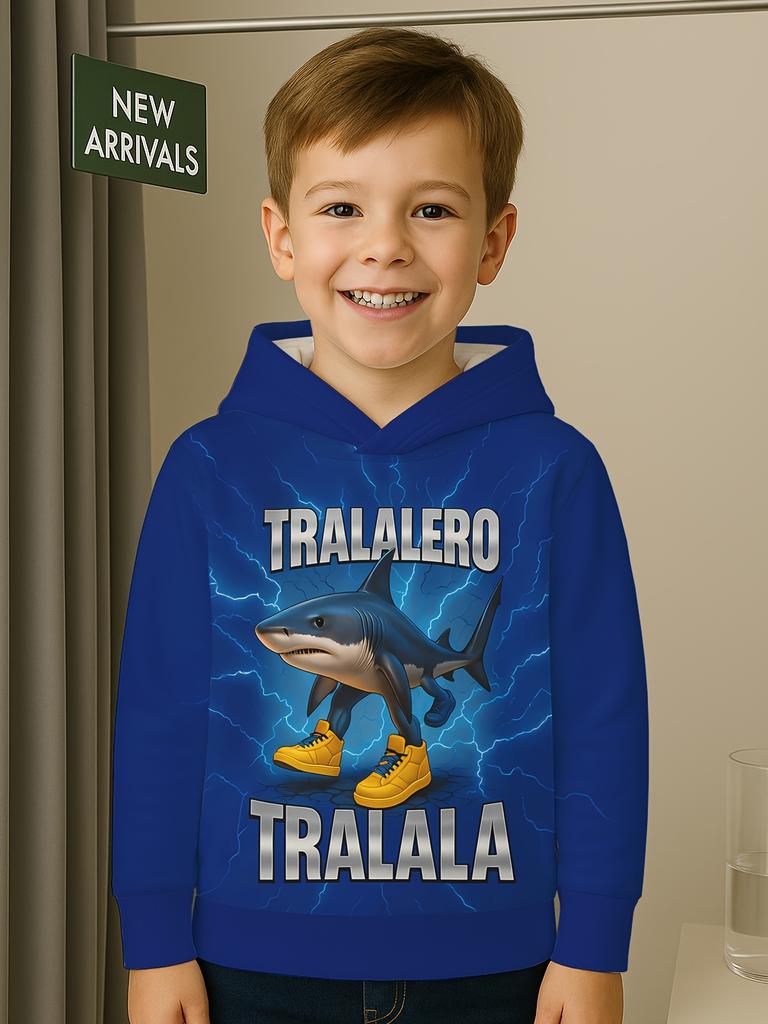 Jongens Tralalero Tralala Pullover Hoodies Herfst Buiten Lange Mouwen Dunne Hooded Sweatshirt Italiaanse Brainrot Perfect Cadeau voor Kinderen