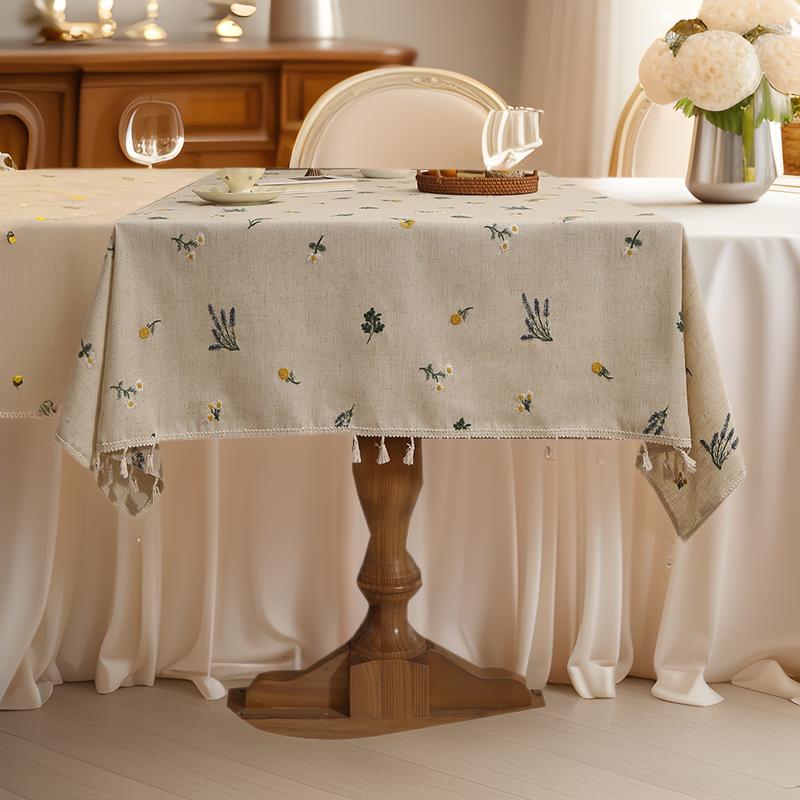 Linen High-End Embroidered Table Cloth, High-End Light Luxury, Xiaoqing Fresh Air Thickened Tablecloth, Coffee Table Cover Cloth