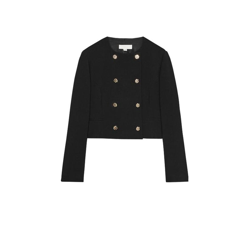 Round Neck Long Sleeve Double Placket Blazers 8372449 High Waist Straight With Chain Belt Ankle Pants 8372249