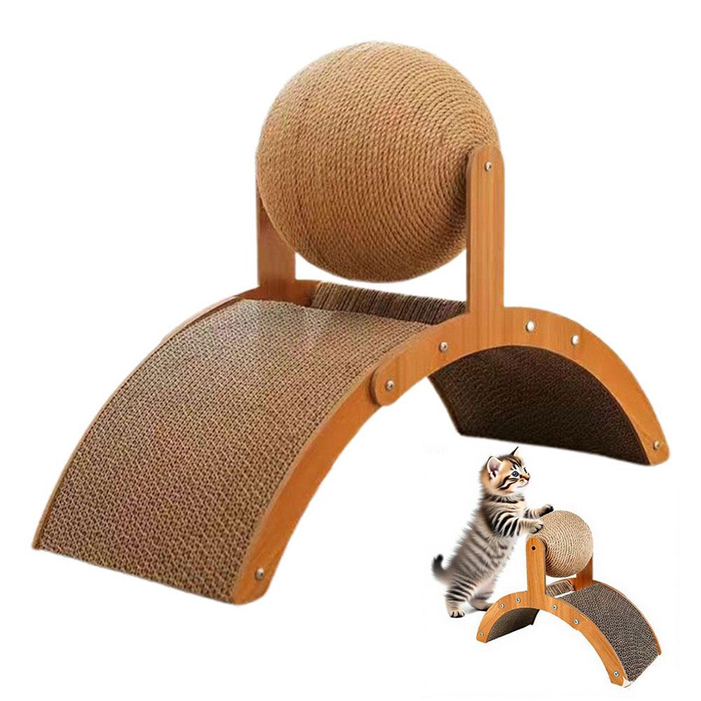 Wooden 2-in-1 Cat Scratcher, Ferris Wheel Vertical Scratching Ball, Sisal Ball, Honeycomb Grab Board, Wear-Resistant,Pet Toy