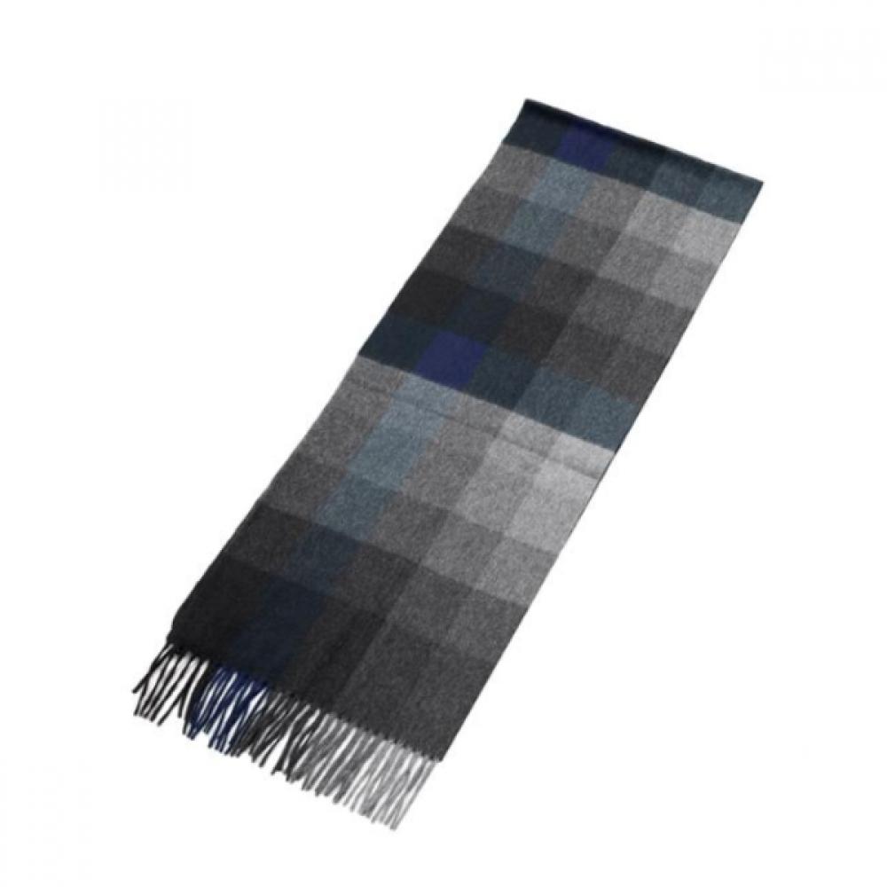Daks Cashmere Block Check Shawl Scarf Navy Dbmu9f703n2