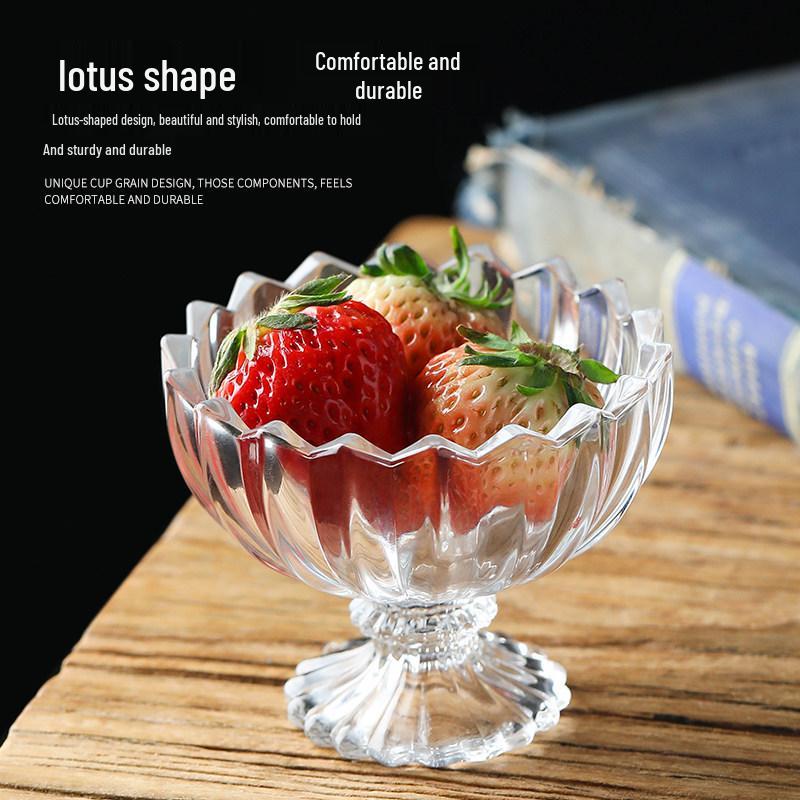 European Stripe Tall Stem Glass Dessert Bowl for Ice Cream, Yogurt, Pudding, and Fruit