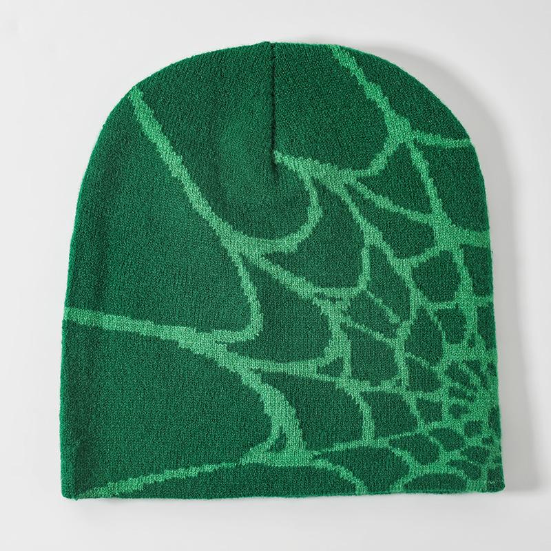 Spider Web Jacquard Knitted Beanie - Unisex Warm Winter Hat, Trendy European & American Style