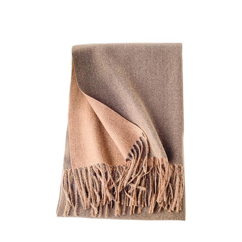 Double-Sided Solid Color Imitation Cashmere Scarf with Tassels – Cozy Korean Autumn/Winter Fashion for Students
