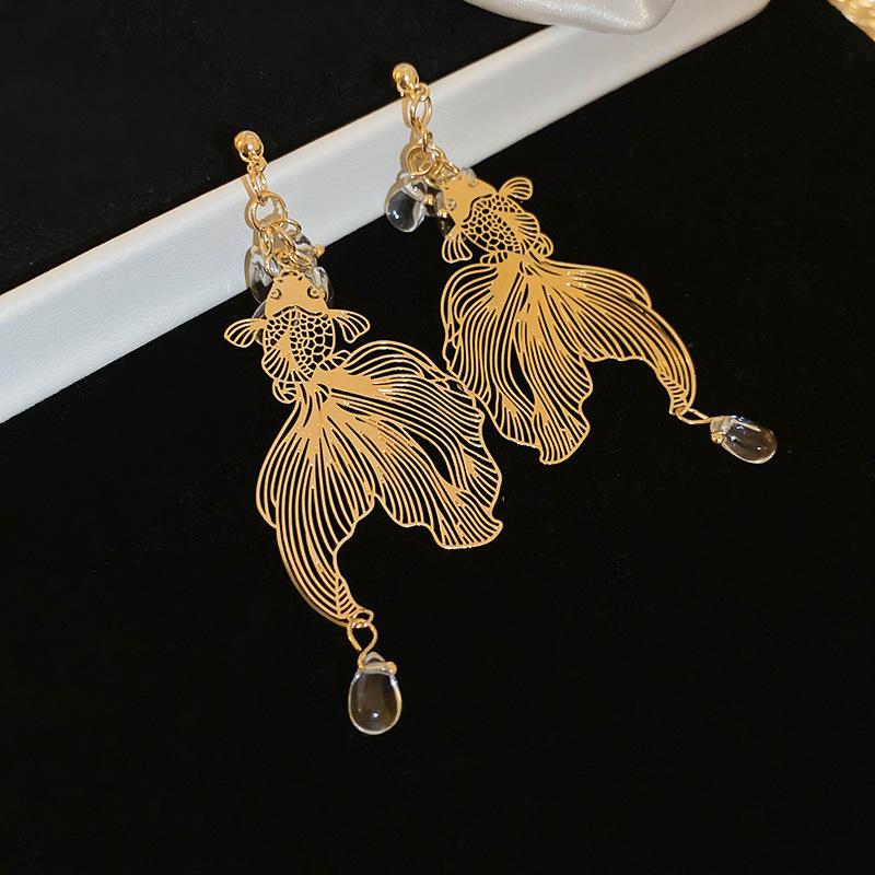 Серьги-гвоздики  Серебряная игла , смола, капля воды, полые, кои, новые, китайские, ретро, универсальные