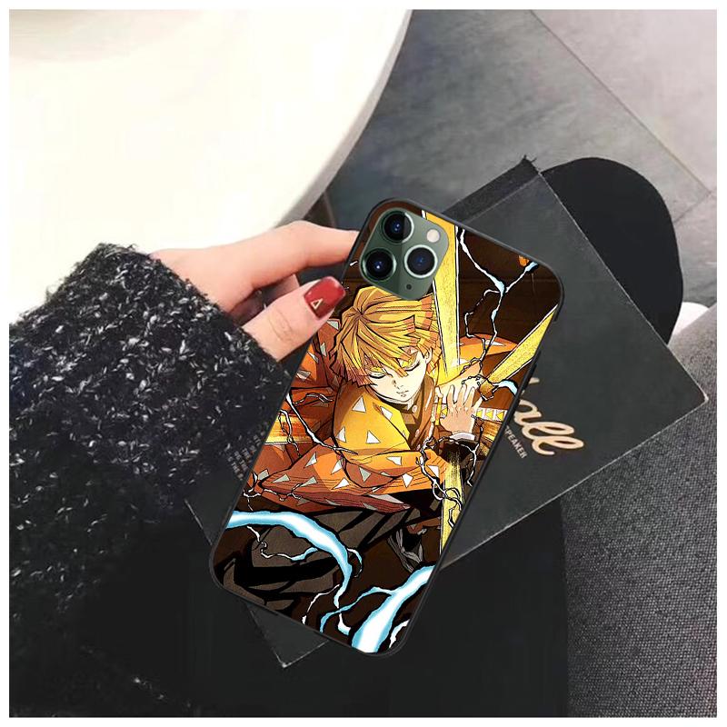 Demon Slayer Agatsuma Zenitsu Anime Phone Case for iPhone 14 13 12 11 Pro MAX X XS Max XR Mini SE 7 8 Plus Black Funda Coque