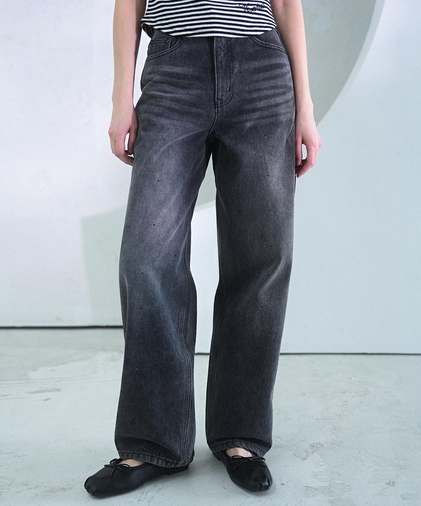 VIVACIOUS Beads Baggy Denim Pants Black