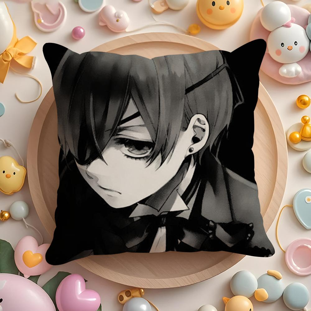 Pikpaka Anime Manga Black Butler Cushion Cover Plush Fabric Soft Double-Sided Printed Sofa Warm Winter Home Gift Pillow Cover