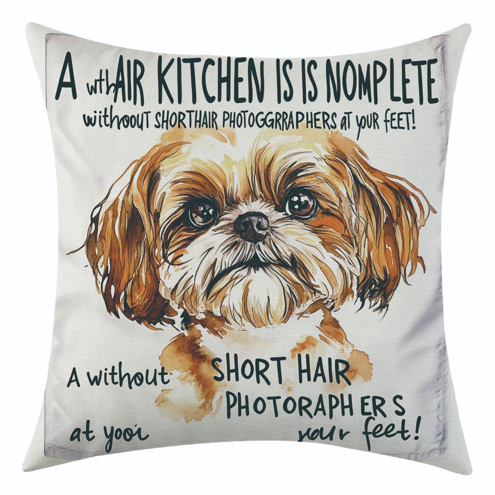 

New Cartoon Realistic Dog Linen Pillowcase for Holiday Decoration, Car Sofa Cushion 45 * 45 separate pillow cover