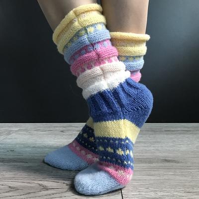1 Pair Striped Thick Warm Knit Socks Vintage Style Casual Floor Mid Tube Socks for Women's Fall Winter