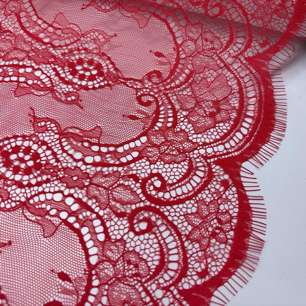 3m x 28cm Red Chantilly Lace, Inelastic French Eyelash Nylon Lace Fabric for Sewing, Bra, Underwear, Lingerie, Dress, Garment, Crafting