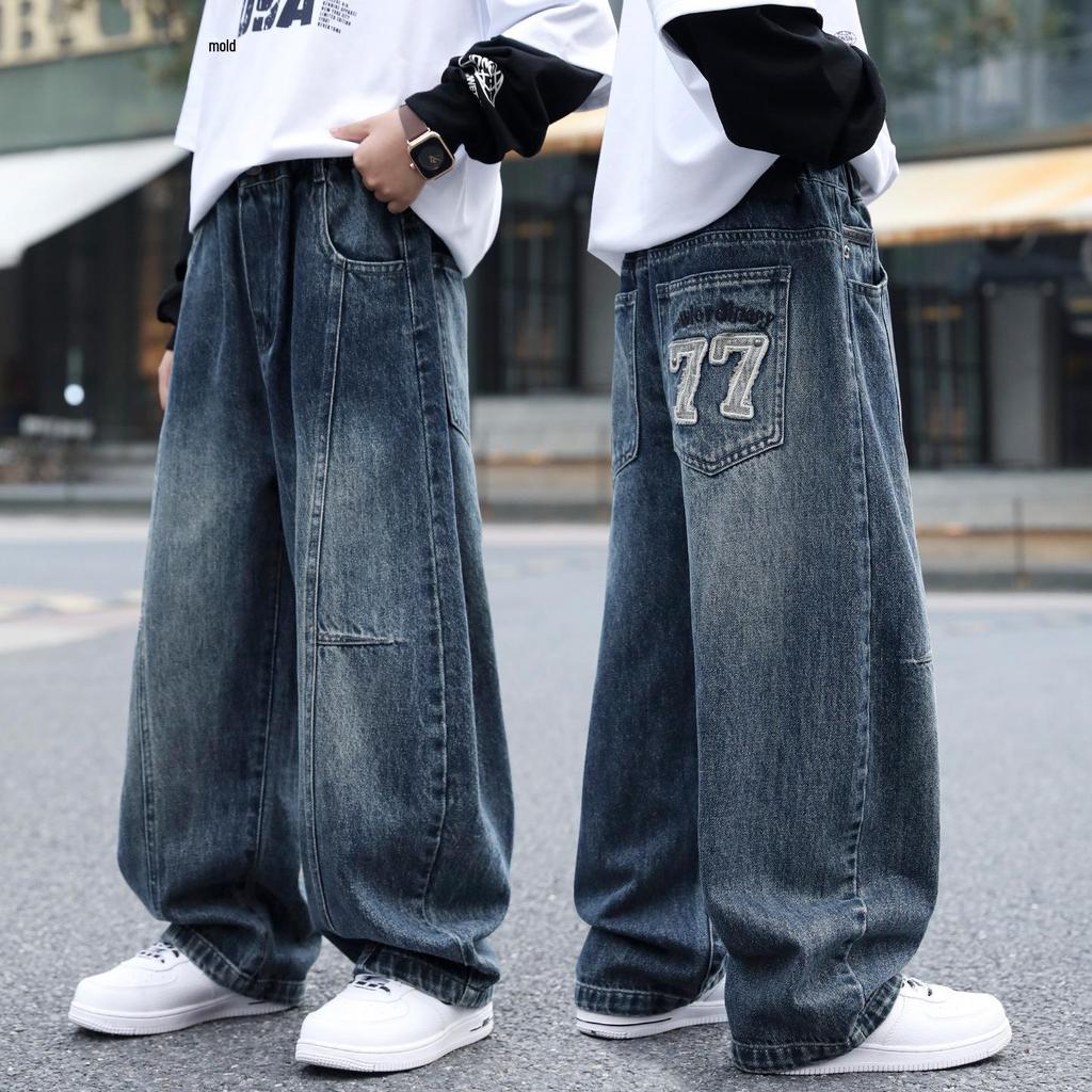 2026 Boys' Cool Loose-Fit Straight Leg Jeans for Autumn and Spring