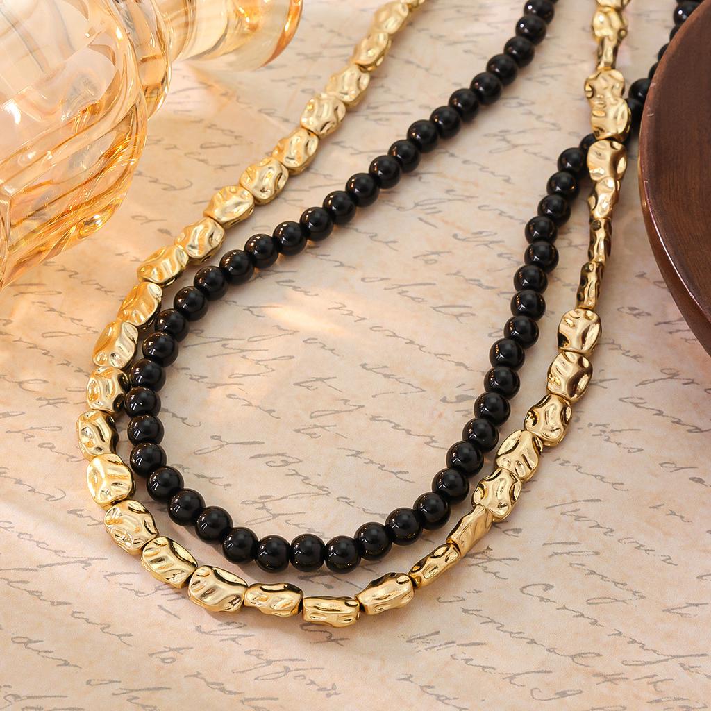 Fashion Personality Niche Explosive Bracelet Plated With 18K Gold Natural Obsidian Bead Necklace Women