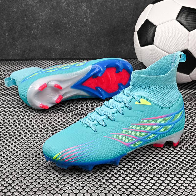 High-top football shoes tf broken nails artificial turf AG nails leather feet boys and girls children and adolescents students training shoes
