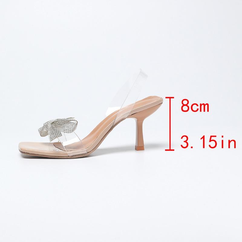 Women's Sandals Summer New Style Fashion Luxury Rhinestone Bow Designer Square Toe Open Toe Women's High Heels Large Size 35-43